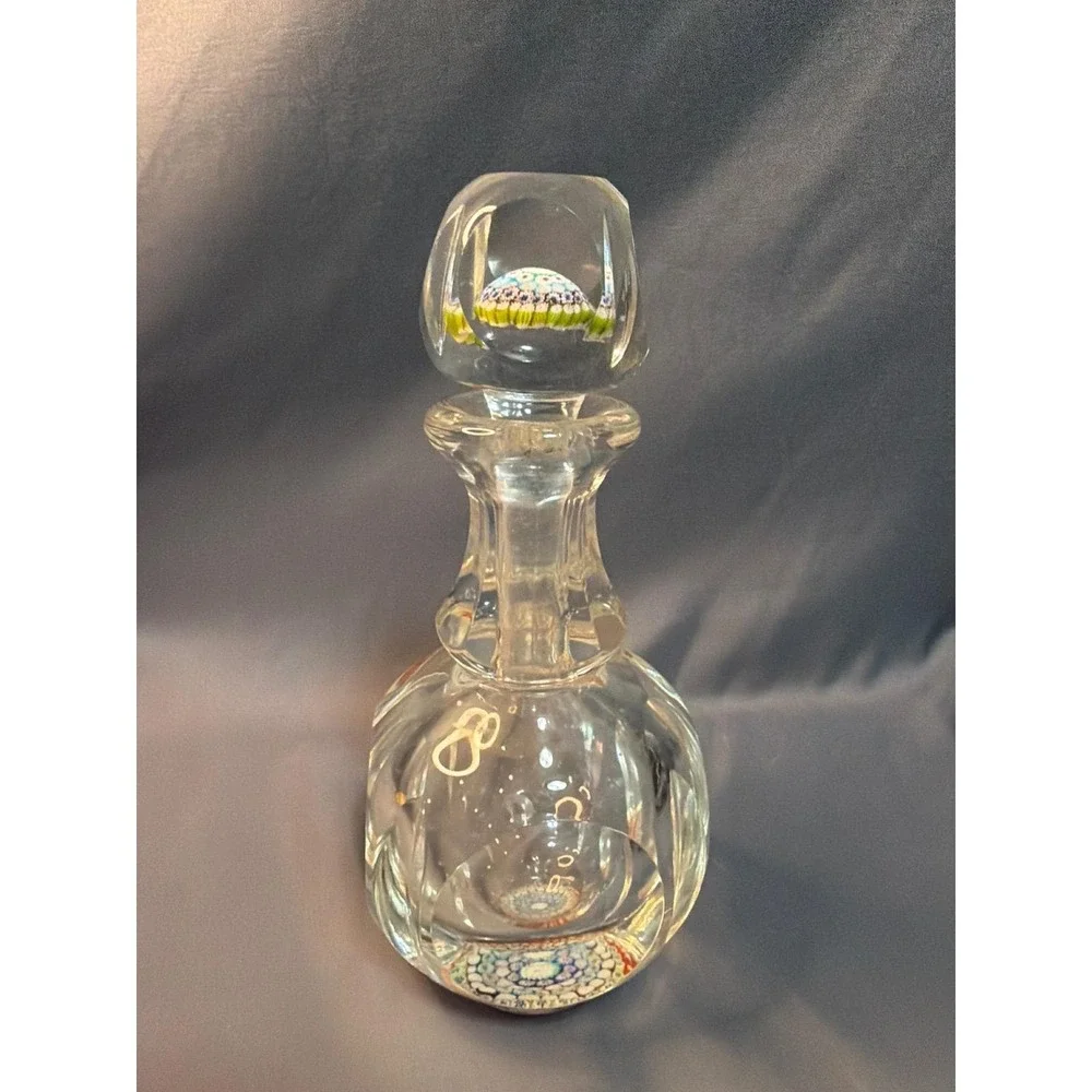 Vintage Murano Millefiori Art Glass Decanter with Paperweight Stopper Clear